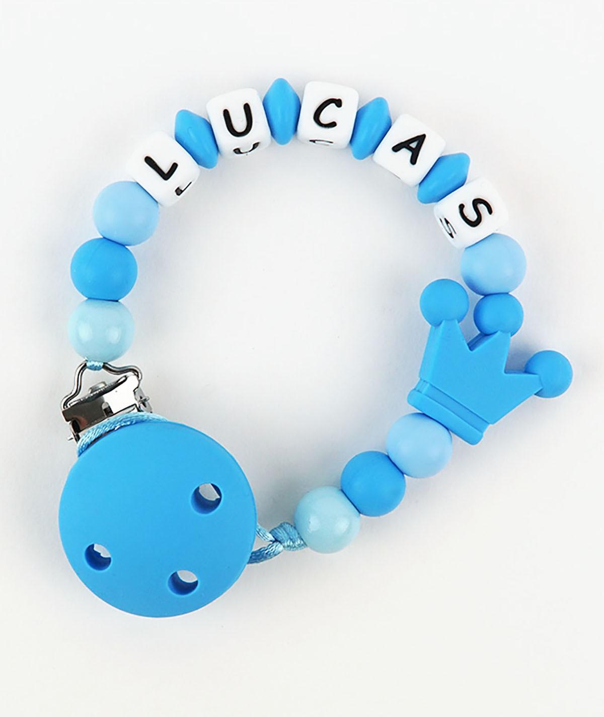 Chupetero Cadenita Silicona Personalizada Mi Pipo Corona Azul - Nanetes #